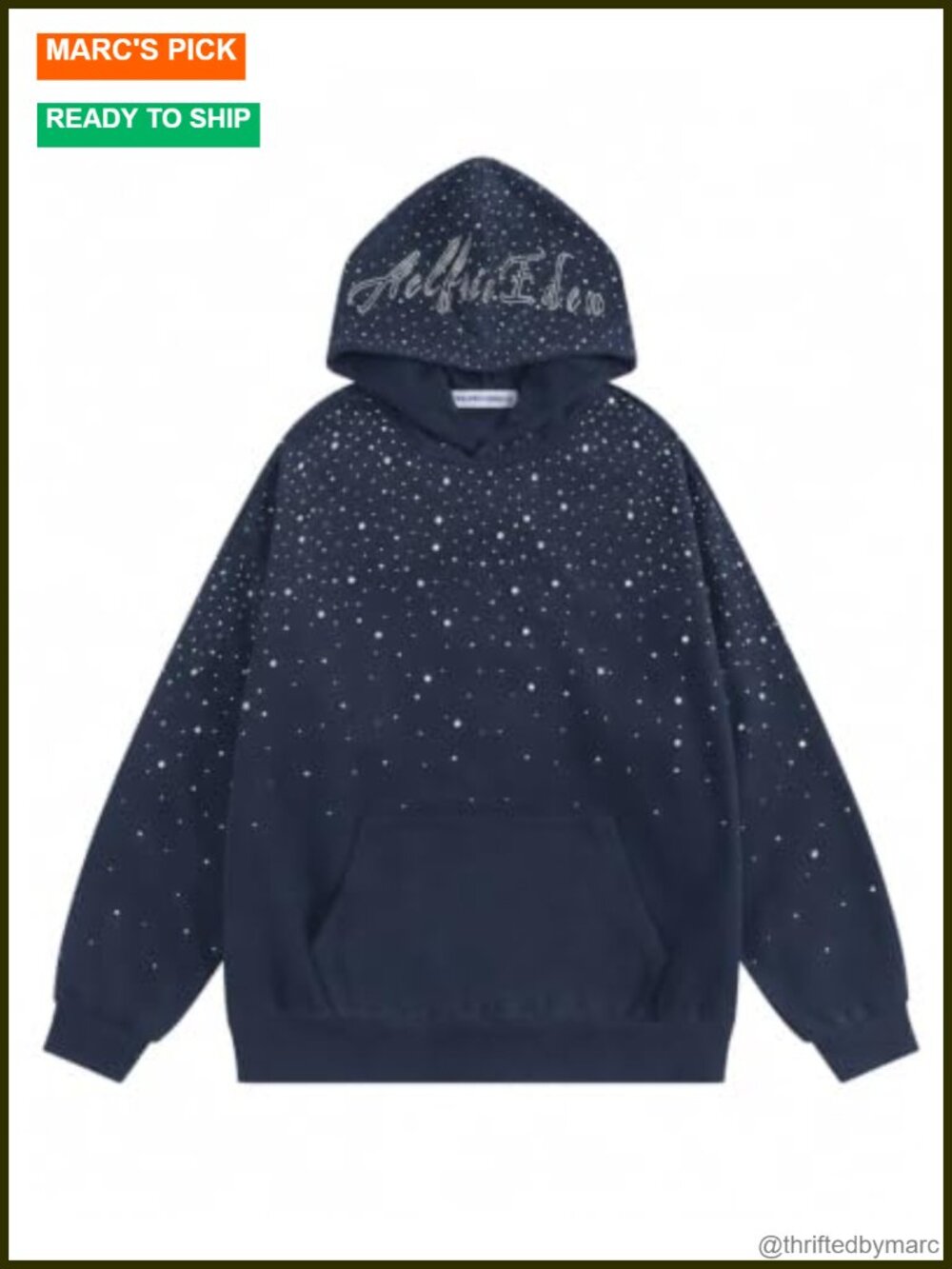 Rhinestone Hoodie Oversized Unisex Pullover Streetwear Glitter Top